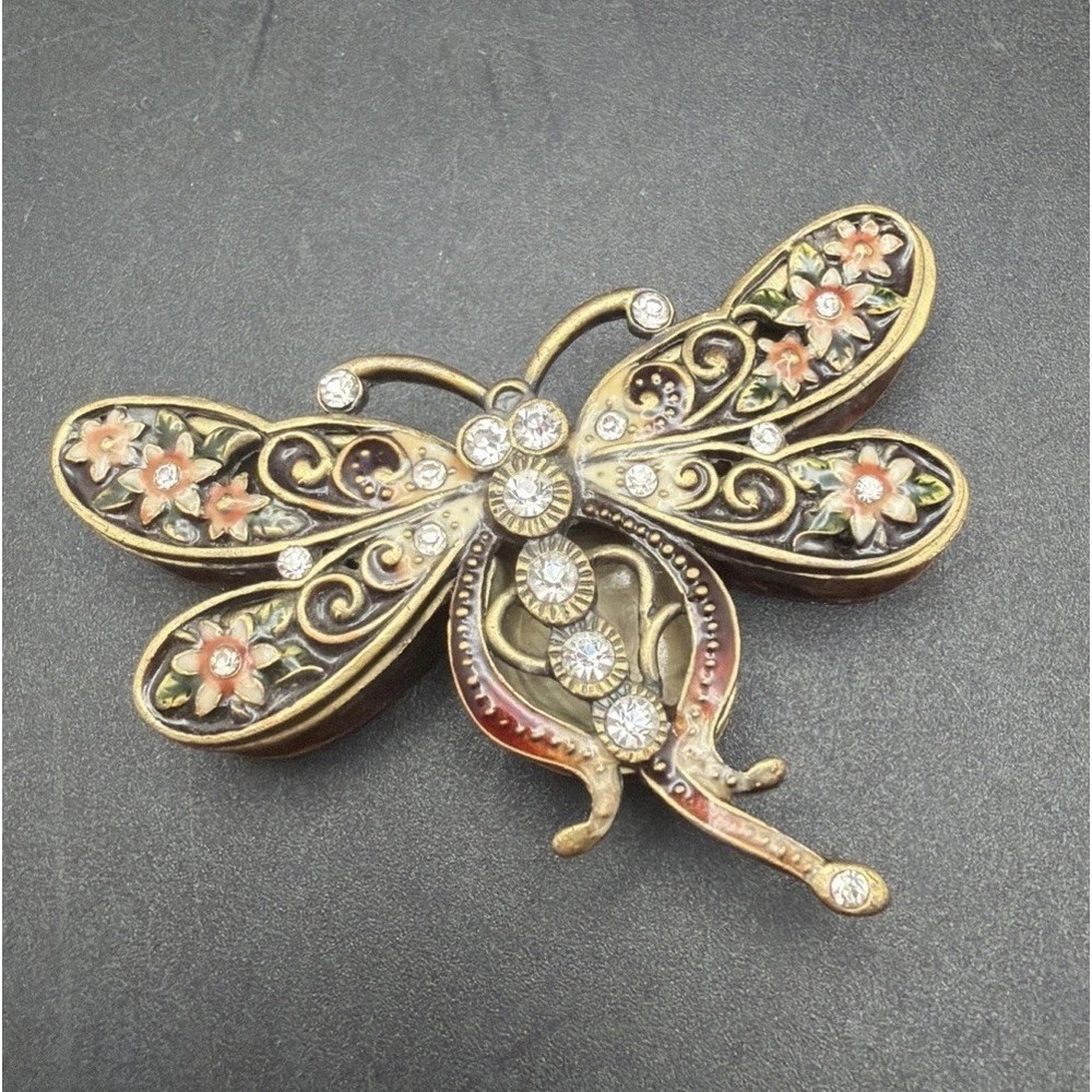 Jeweled Dragonfly Cloisonne Floral Bejeweled Magnetic Trinket Box‎
